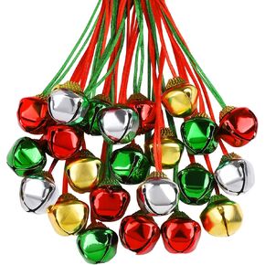Aneco 36 Pack Christmas Bell Necklaces Holiday Jingle Bell Necklaces Toys with Safety Connect Catch Ribbons for Christmas Favor (Gold, Red, Green, Silvery) in Kuwait