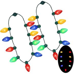 Dilabnba Light Up Christmas Halloweeen Necklace, LED Sparkle Necklace Bulb for Xmas Ugly Sweater Birthday Wedding Rave Carnival Party Favors, Accessories Gift for Indoor Outdoor (3PCS/35inch)