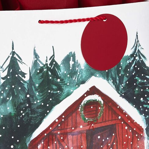 مجموعة حقائب هدايا عيد الميلاد الكبيرة مقاس 13 بوصة من هولمارك مع مناديل ورقية (3 أكياس: إكليل عيد الميلاد المجيد، فرح ذهبي، حظيرة حمراء ثلجية) أحمر، أبيض، رقائق ذهبية in Kuwait