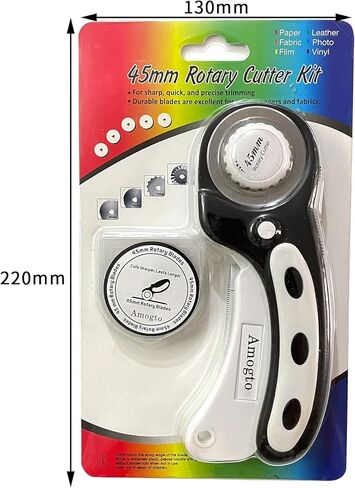 Amogto Rotary Cutter for Fabric, 45mm Fabric Cutter with 7pcs Rotary Cutter Blades, Ergonomic Quilting Supplies Tool for Leather, Crafting, Sewing, Quilting, Fabric Cutter Wheel for Left & Right Hand in Kuwait