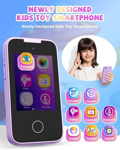 لعبة هاتف ذكي للأطفال، هدايا وألعاب للفتيات والأولاد من عمر 3-8 سنوات، لعبة هاتف وهمية مع مشغل موسيقى، ألعاب ألغاز كاميرا مزدوجة، شاشة لمس بطاقة SD سعة 8 جيجابايت، عيد ميلاد، أنشطة رحلات الأطفال in Kuwait