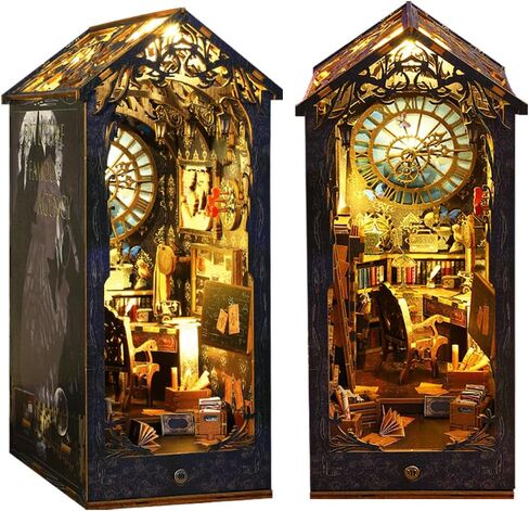 DIY Book Nook Kit Decor - 3D Wooden Puzzle Bookshelf Decor with LED, Bookend Diorama DIY Miniature Dollhouse Kit Crafts Hobbies Gifts for Adults (Detective Agency) in Kuwait