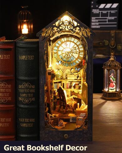 DIY Book Nook Kit Decor - 3D Wooden Puzzle Bookshelf Decor with LED, Bookend Diorama DIY Miniature Dollhouse Kit Crafts Hobbies Gifts for Adults (Detective Agency) in Kuwait