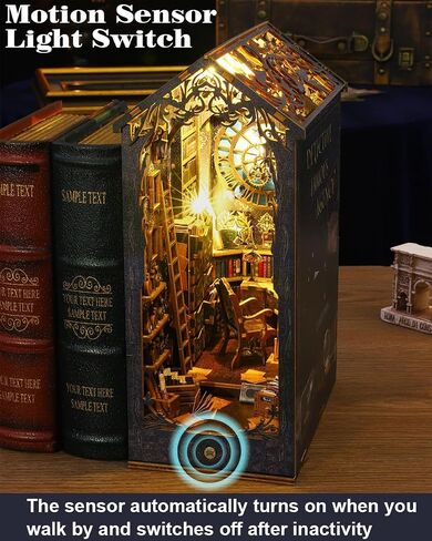 DIY Book Nook Kit Decor - 3D Wooden Puzzle Bookshelf Decor with LED, Bookend Diorama DIY Miniature Dollhouse Kit Crafts Hobbies Gifts for Adults (Detective Agency) in Kuwait
