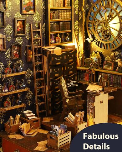 DIY Book Nook Kit Decor - 3D Wooden Puzzle Bookshelf Decor with LED, Bookend Diorama DIY Miniature Dollhouse Kit Crafts Hobbies Gifts for Adults (Detective Agency) in Kuwait