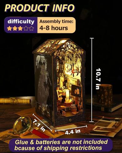 DIY Book Nook Kit Decor - 3D Wooden Puzzle Bookshelf Decor with LED, Bookend Diorama DIY Miniature Dollhouse Kit Crafts Hobbies Gifts for Adults (Detective Agency) in Kuwait