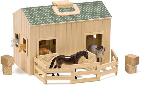 Melissa & Doug Fold and Go Wooden Horse Stable Dollhouse with Handle and Toy Horses (11 pcs) in Saudi Arabia