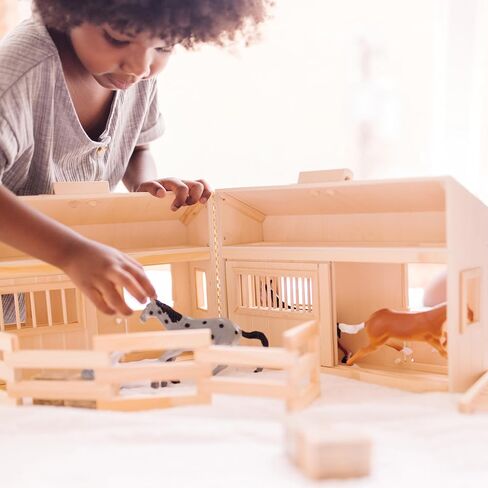 Melissa & Doug Fold and Go Wooden Horse Stable Dollhouse with Handle and Toy Horses (11 pcs) in Saudi Arabia