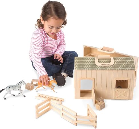 Melissa & Doug Fold and Go Wooden Horse Stable Dollhouse with Handle and Toy Horses (11 pcs) in Saudi Arabia