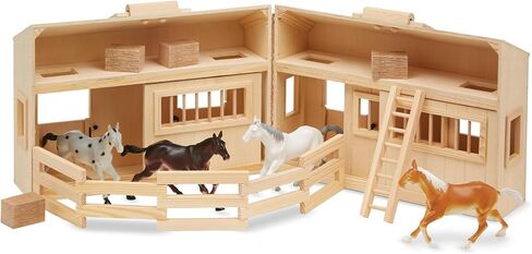 Melissa & Doug Fold and Go Wooden Horse Stable Dollhouse with Handle and Toy Horses (11 pcs) in Saudi Arabia