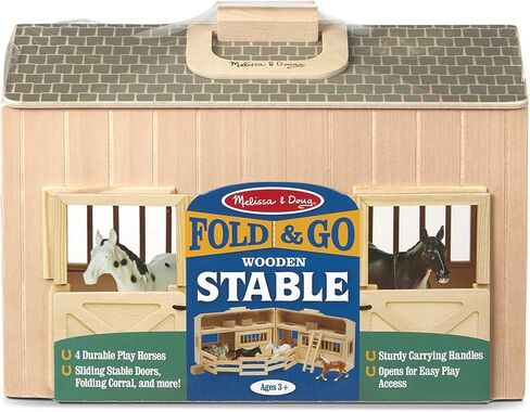 Melissa & Doug Fold and Go Wooden Horse Stable Dollhouse with Handle and Toy Horses (11 pcs) in Saudi Arabia