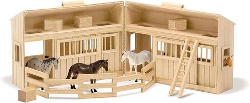 Melissa & Doug Fold and Go Wooden Horse Stable Dollhouse with Handle and Toy Horses (11 pcs) in Saudi Arabia