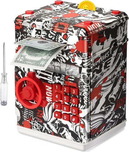 ATM Piggy Bank للأولاد والبنات، Vcertcpl Mini ATM Coin Bank صندوق توفير المال مع كلمة مرور، جرة نقود آمنة للأطفال للبالغين مع فتحة فاتورة انتزاع تلقائية، بنك ألعاب هدية رائعة للأطفال (كبير، TY-YellowGray) in Kuwait