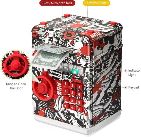 ATM Piggy Bank للأولاد والبنات، Vcertcpl Mini ATM Coin Bank صندوق توفير المال مع كلمة مرور، جرة نقود آمنة للأطفال للبالغين مع فتحة فاتورة انتزاع تلقائية، بنك ألعاب هدية رائعة للأطفال (كبير، TY-YellowGray) in Kuwait