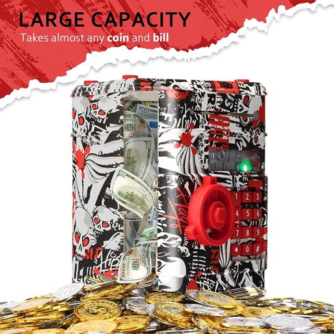 ATM Piggy Bank للأولاد والبنات، Vcertcpl Mini ATM Coin Bank صندوق توفير المال مع كلمة مرور، جرة نقود آمنة للأطفال للبالغين مع فتحة فاتورة انتزاع تلقائية، بنك ألعاب هدية رائعة للأطفال (كبير، TY-YellowGray) in Kuwait