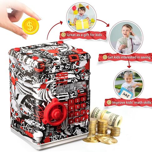 ATM Piggy Bank للأولاد والبنات، Vcertcpl Mini ATM Coin Bank صندوق توفير المال مع كلمة مرور، جرة نقود آمنة للأطفال للبالغين مع فتحة فاتورة انتزاع تلقائية، بنك ألعاب هدية رائعة للأطفال (كبير، TY-YellowGray) in Kuwait