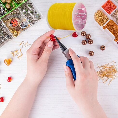 سلسلة سوار، BFANGZ 0.8 مم 100 متر سلسلة مرنة لصنع المجوهرات، سلسلة سوار تمتد حبة الحبل سلسلة قابلة للتمدد للأساور والقلائد والمجوهرات ولوازم الديكور (أبيض) in Kuwait