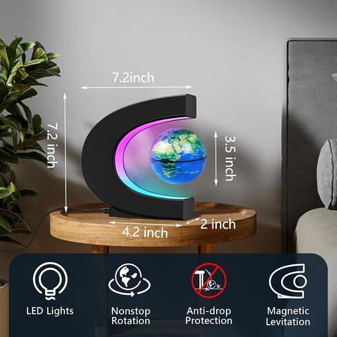 JOWHOL كرة أرضية عائمة مغناطيسية، كرة أرضية تدور تلقائيًا بشكل دائم مع ضوء LED، عرض توضيحي للأرض الدوارة، أدوات مكتبية رائعة، هدية عيد ميلاد تقنية للرجال ومدرب الأب والأولاد والأطفال، ديكور مكتب المنزل (أزرق) in Kuwait