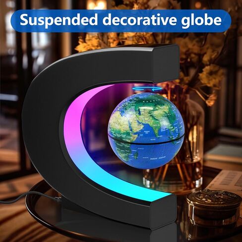 JOWHOL كرة أرضية عائمة مغناطيسية، كرة أرضية تدور تلقائيًا بشكل دائم مع ضوء LED، عرض توضيحي للأرض الدوارة، أدوات مكتبية رائعة، هدية عيد ميلاد تقنية للرجال ومدرب الأب والأولاد والأطفال، ديكور مكتب المنزل (أزرق) in Kuwait