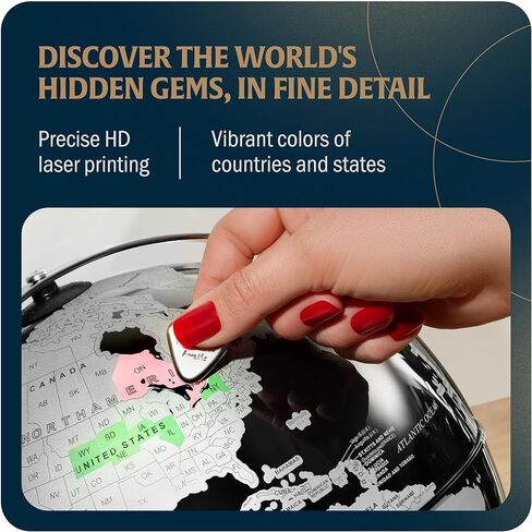 خدش الكرة الأرضية العالمية مع حامل لديكور المنزل والمكتب | كرات أرضية كروية مقاس 10 بوصات مع رقائق قابلة للخدش | هدية سفر فريدة للمسافرين | خريطة العالم لسطح المكتب | خريطة السفر للخدش (الكرة الأرضية - أسود وفضي) in Kuwait