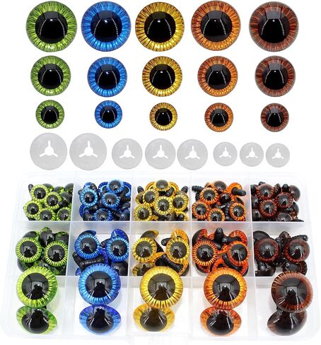 BESTCYC 1Box(80pcs) 3Size 5Colors Threaded Shank Design Plastic Safety Eyes Craft Eyes with Washers for Crafts DIY Amigurumi Stuffed Animal, Toy, Doll DIY Making Supplies (Blue+Green+Gold+Brown+Black) in Kuwait