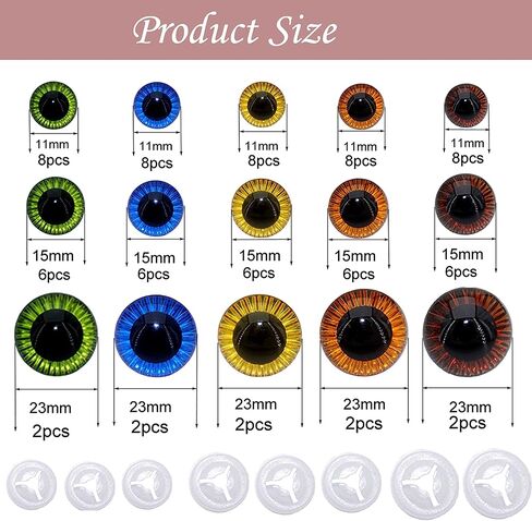 BESTCYC 1Box(80pcs) 3Size 5Colors Threaded Shank Design Plastic Safety Eyes Craft Eyes with Washers for Crafts DIY Amigurumi Stuffed Animal, Toy, Doll DIY Making Supplies (Blue+Green+Gold+Brown+Black) in Kuwait