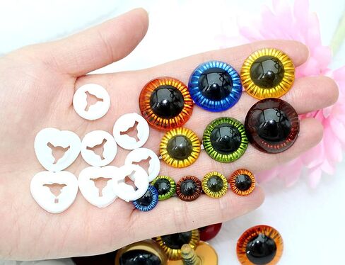 BESTCYC 1Box(80pcs) 3Size 5Colors Threaded Shank Design Plastic Safety Eyes Craft Eyes with Washers for Crafts DIY Amigurumi Stuffed Animal, Toy, Doll DIY Making Supplies (Blue+Green+Gold+Brown+Black) in Kuwait