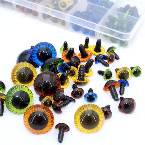 BESTCYC 1Box(80pcs) 3Size 5Colors Threaded Shank Design Plastic Safety Eyes Craft Eyes with Washers for Crafts DIY Amigurumi Stuffed Animal, Toy, Doll DIY Making Supplies (Blue+Green+Gold+Brown+Black) in Kuwait