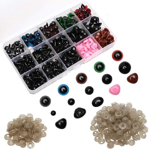 Maznyu 570PCS Premium Plastic Safety Eyes and Noses with Washers, Assorted Sizes for Craft Doll Eyes and Teddy Bear Nose, Plash Animal and Amigurumi, Crochet Toy and Stuffed Animals Craft Making in Kuwait