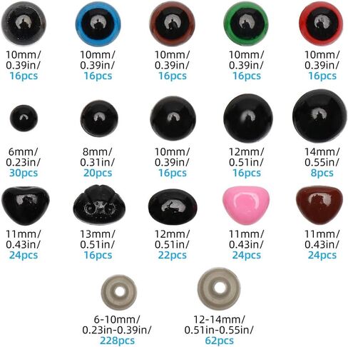 Maznyu 570PCS Premium Plastic Safety Eyes and Noses with Washers, Assorted Sizes for Craft Doll Eyes and Teddy Bear Nose, Plash Animal and Amigurumi, Crochet Toy and Stuffed Animals Craft Making in Kuwait
