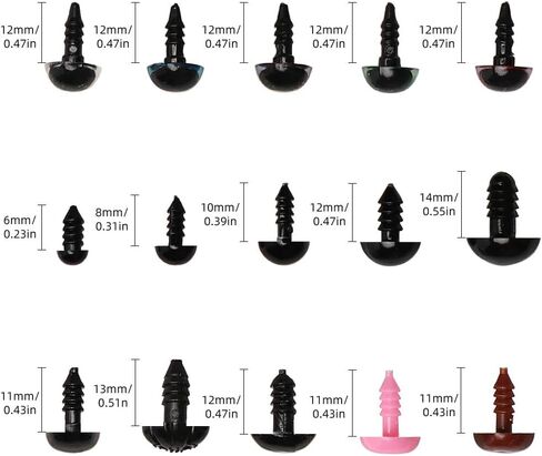 Maznyu 570PCS Premium Plastic Safety Eyes and Noses with Washers, Assorted Sizes for Craft Doll Eyes and Teddy Bear Nose, Plash Animal and Amigurumi, Crochet Toy and Stuffed Animals Craft Making in Kuwait