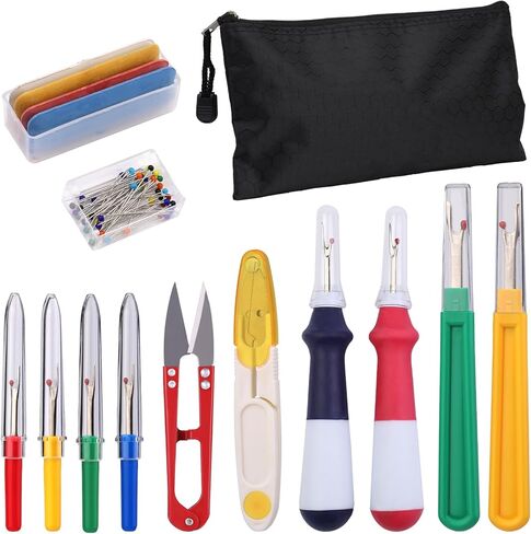 مجموعة من 65 قطعة من ادوات تمزيق الدرزات للخياطة، اداة ازالة الخيوط مع شنطة تخزين، طباشير الخياطة، دبابيس خياطة، مقص للحرف اليدوية وازالة طبقات التطريز in Kuwait