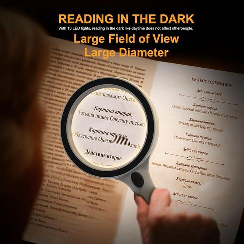 عدسة مكبرة PMMA مع ضوء وزن 0.23 رطل 5X 10X عدسة مكبرة كبيرة محمولة باليد مع 3 أوضاع إضاءة 13 خرزة مصباح LED in Kuwait