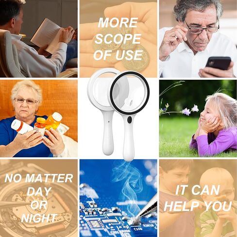 عدسة مكبرة PMMA مع ضوء وزن 0.23 رطل 5X 10X عدسة مكبرة كبيرة محمولة باليد مع 3 أوضاع إضاءة 13 خرزة مصباح LED in Kuwait