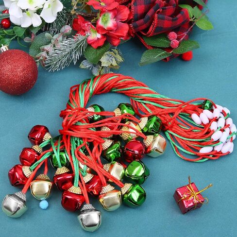 Aneco 36 Pack Christmas Bell Necklaces Holiday Jingle Bell Necklaces Toys with Safety Connect Catch Ribbons for Christmas Favor (Gold, Red, Green, Silvery) in Kuwait