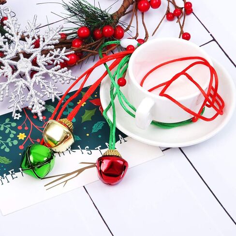 Aneco 36 Pack Christmas Bell Necklaces Holiday Jingle Bell Necklaces Toys with Safety Connect Catch Ribbons for Christmas Favor (Gold, Red, Green, Silvery) in Kuwait