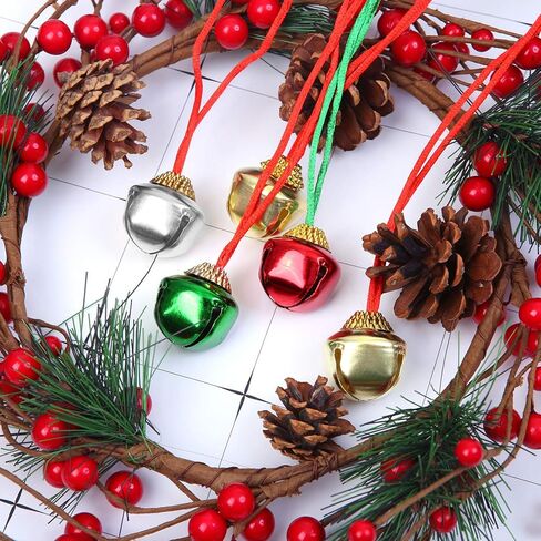 Aneco 36 Pack Christmas Bell Necklaces Holiday Jingle Bell Necklaces Toys with Safety Connect Catch Ribbons for Christmas Favor (Gold, Red, Green, Silvery) in Kuwait