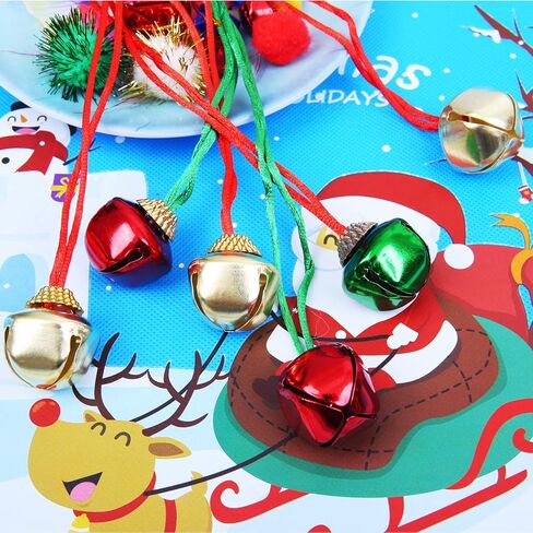 Aneco 36 Pack Christmas Bell Necklaces Holiday Jingle Bell Necklaces Toys with Safety Connect Catch Ribbons for Christmas Favor (Gold, Red, Green, Silvery) in Kuwait