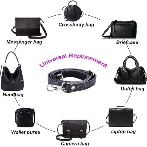 Replacement Adjustable Leather Shoulder Strap with Metal Swivel Hooks for Crossbody Bag Briefcase Messenger Bag Shoulder Bag Purse Making -2 cm Width (Black) in Kuwait
