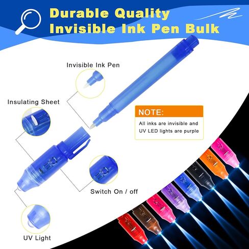 Newmemo أقلام حبر غير مرئية مع ضوء للأطفال 10 قطع قلم تجسس أقلام سحرية للأطفال تتوهج في الظلام قلم حبر يختفي قلم حبر لكتابة رسالة سرية الهروب من غرفة عيد الميلاد تفضل الأولاد والبنات in Kuwait