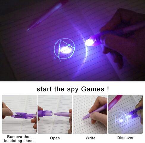 Newmemo أقلام حبر غير مرئية مع ضوء للأطفال 10 قطع قلم تجسس أقلام سحرية للأطفال تتوهج في الظلام قلم حبر يختفي قلم حبر لكتابة رسالة سرية الهروب من غرفة عيد الميلاد تفضل الأولاد والبنات in Kuwait