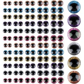 craftshou 120 Pieces Glitter Plastic Safety Eyes for Amigurumi 12mm 16mm 18mm 20mm 24mm Round Doll Eyes for Doll Teddy Bear Bunny and DIY Craft Making(Blue)