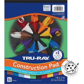 Tru-Ray® Heavyweight Construction Paper Pad, 10 Assorted Colors, 9" x 12", 50 Sheets