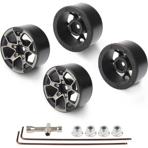 Rchobbytop Aluminum Heavy Duty 1.9 Beadlock Wheels w/Lock Nuts Cross Wrench for 1/10 RC Crawler Truck TRX-4 SCX10 II Jeep JLU Wrangler RC4WD Gmade etc, Black/Silver in Kuwait