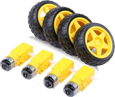 Gebildet 4pcs Geared Motor DC3V-12V DC for Four-Wheel Drive Toy Car/Robotic Body/Aircraft Toys+4pcs Plastic Tire Wheels in Kuwait
