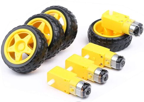 Gebildet 4pcs Geared Motor DC3V-12V DC for Four-Wheel Drive Toy Car/Robotic Body/Aircraft Toys+4pcs Plastic Tire Wheels in Kuwait