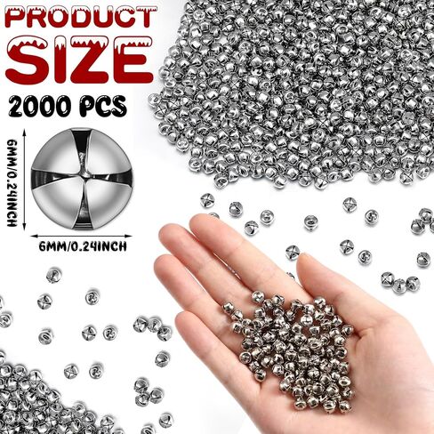 2000 قطعة من أجراس جلجل معدنية كبيرة من Therwen للحرف اليدوية أجراس حرفية فضية مع صوت عالٍ 1/4 بوصة أجراس عيد الميلاد صغيرة صغيرة لتزيين المنزل وحفلات الزفاف in Kuwait