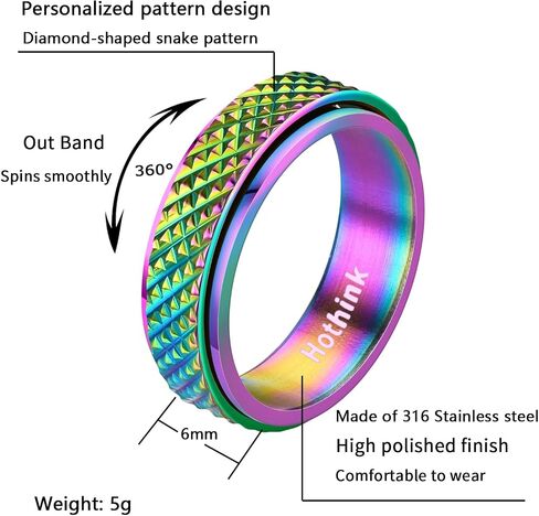 Anxiety Rings Fidget Ring for Women Spinner Rings for Anxiety 4Pcs 6MM Rainbow Titanium Steel Ring Size 5-11 in Kuwait