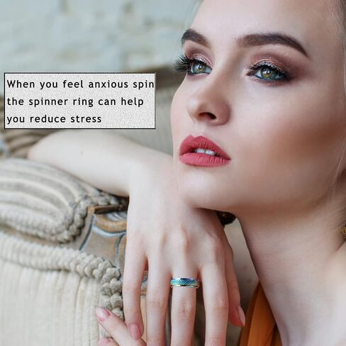 Anxiety Rings Fidget Ring for Women Spinner Rings for Anxiety 4Pcs 6MM Rainbow Titanium Steel Ring Size 5-11 in Kuwait