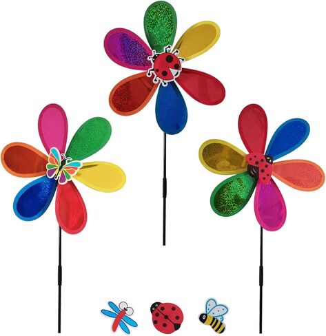 3 عبوات من الحشرات الجميلة الملونة دوامة الرياح الدوارة هدايا الحفلات حديقة ساحة الحديقة ألعاب تزيين الحديقة للأطفال الرضع (3 الوان عشوائية) in Kuwait